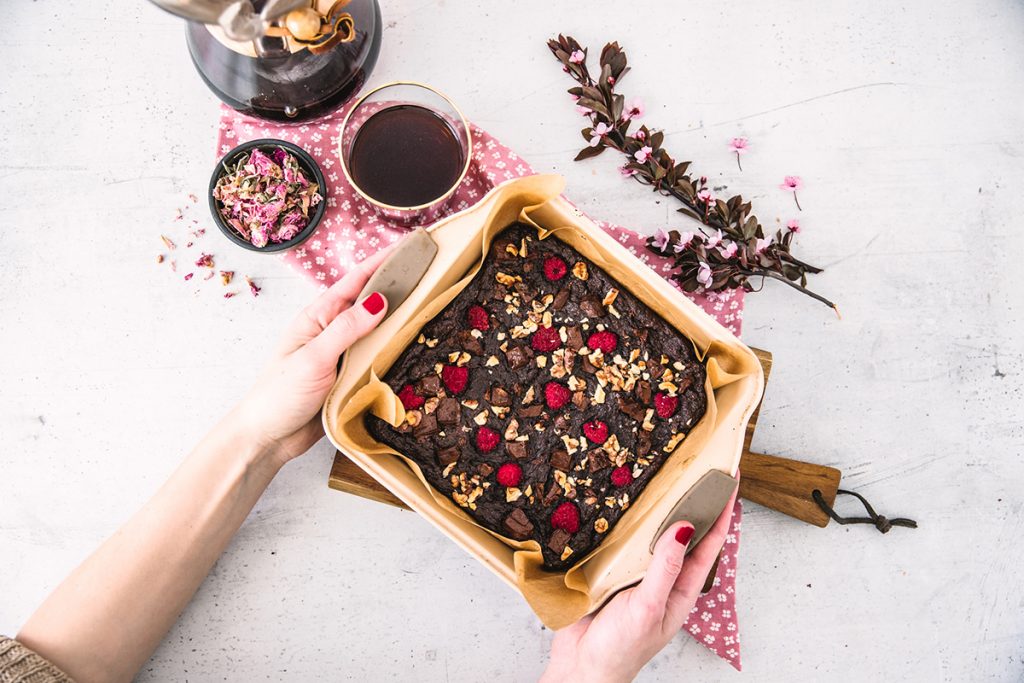 vegan brownie rose raspberry baking method