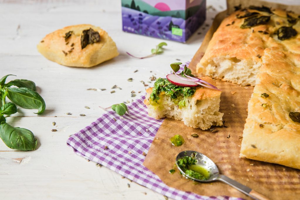 lavender focaccia serving idea