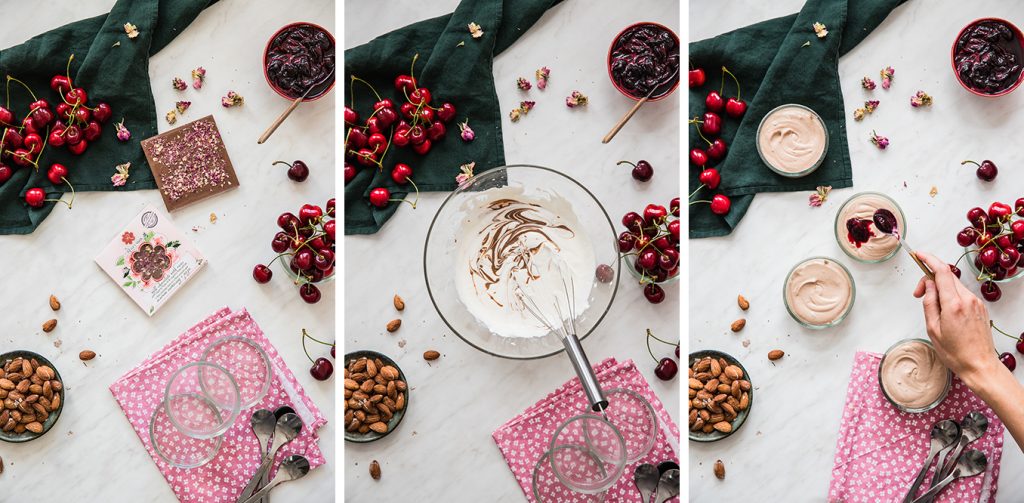 Mousse cherry rose chocolate-step by step-1-2-3