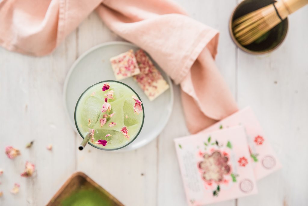 matcha rose cold milk drink
