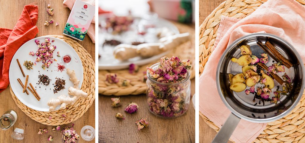 masala chai with rose - ingredients