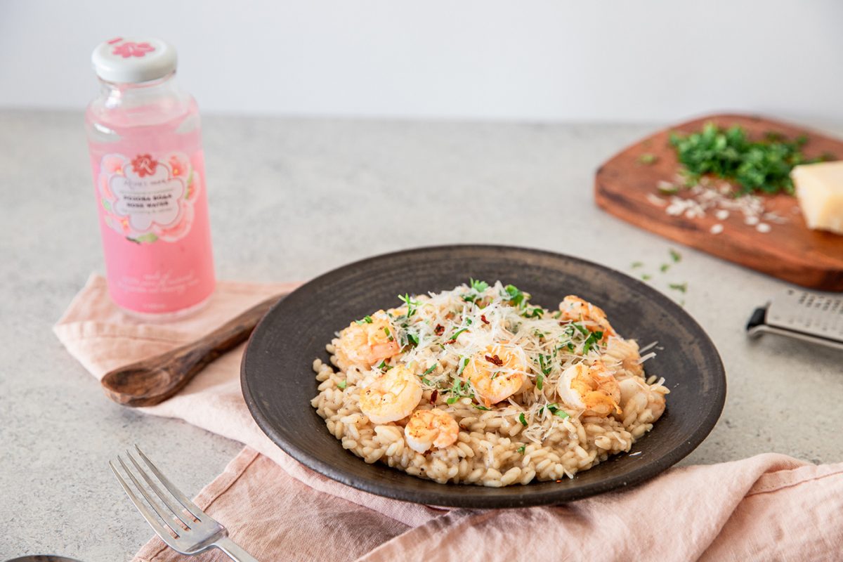 Shrimps and rose water risotto recipe