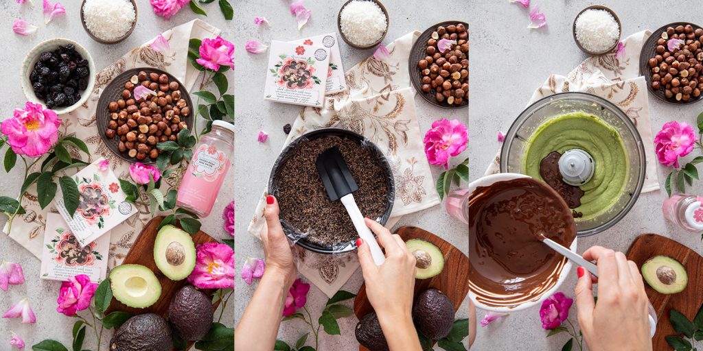 raw chocolate cake with roses - ingredients