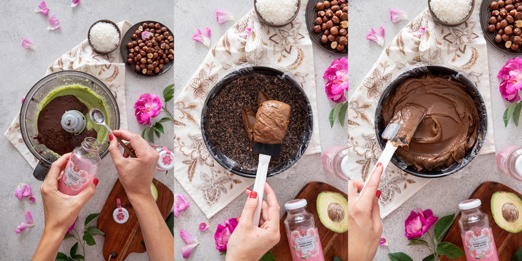 raw chocolate cake with roses - preparation method