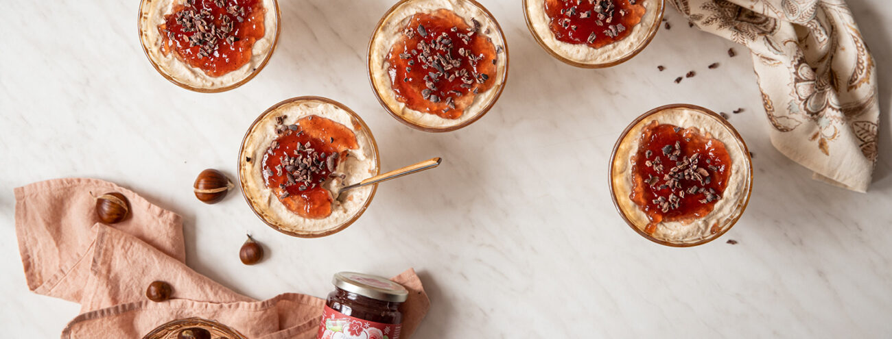 chestnut cream with rose and cardamom jam