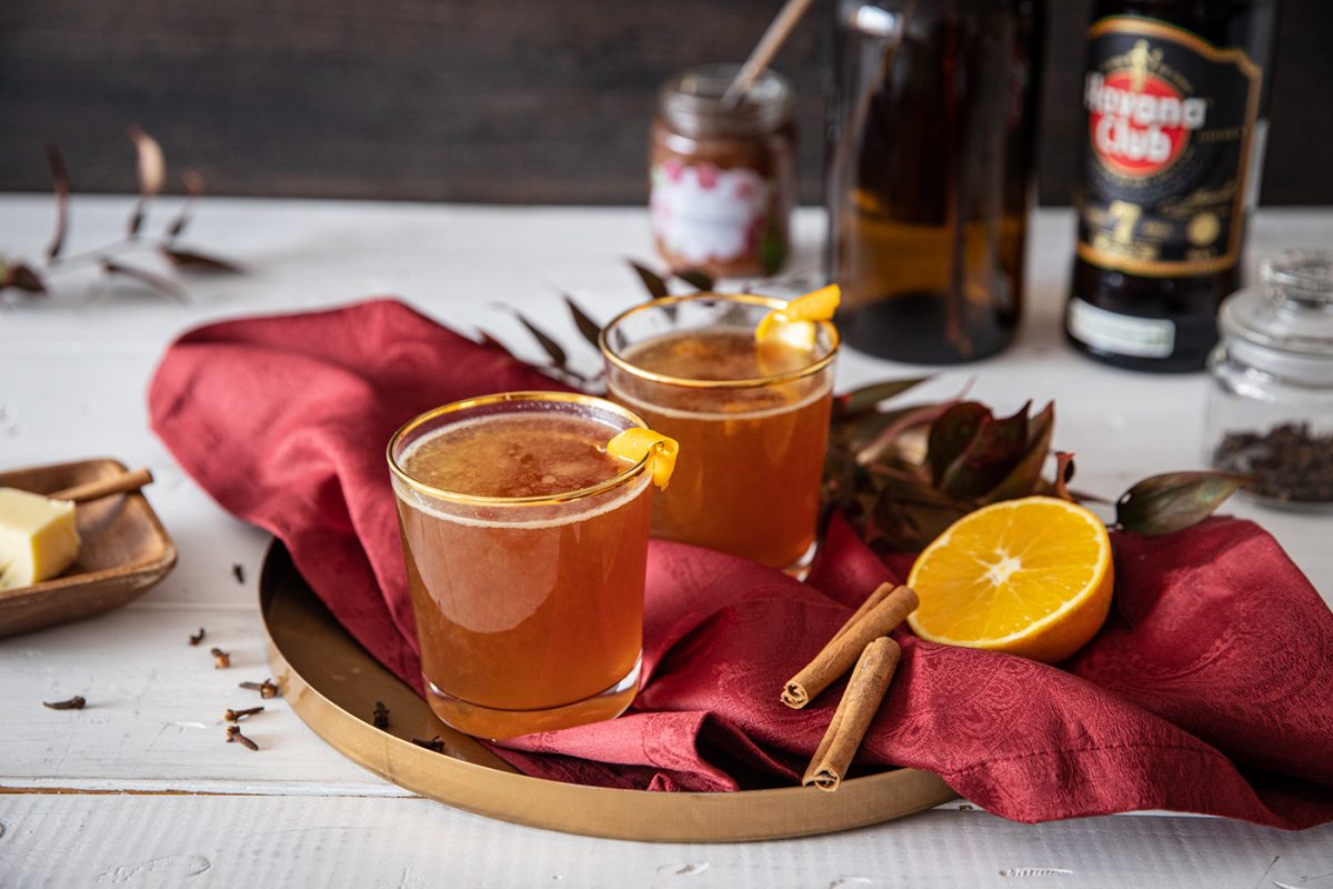 Hot buttered rum with roses - homemade cocktail recipe