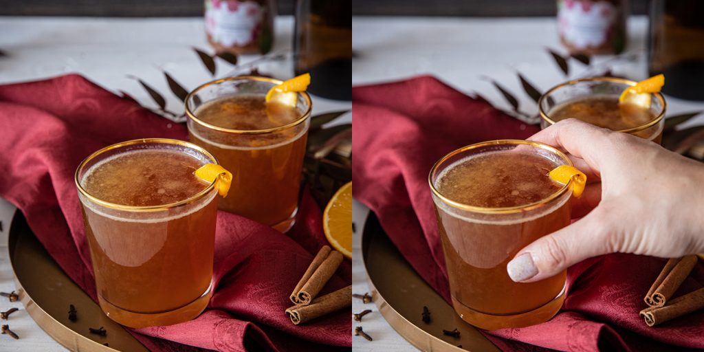 Hot buttered rum with roses - winter cocktails at home