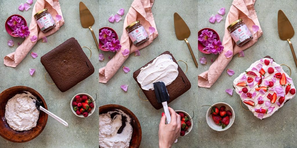 Chocolate cake with rose jam flavoured cream - easy recipe