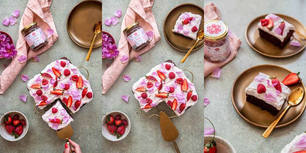 Homemade chocolate cake with rose flavoured glaze recipe