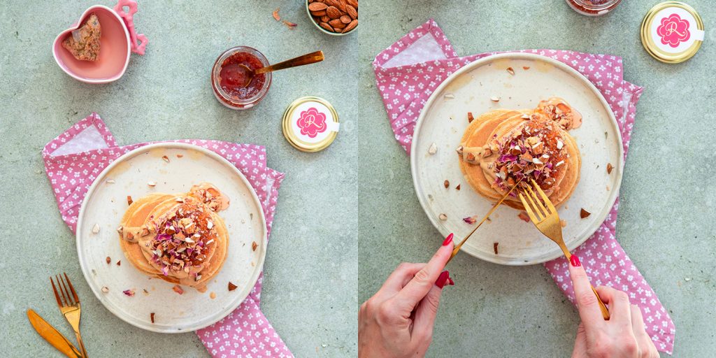 American pancakes with rose raspberry jam for your fancy breakfast