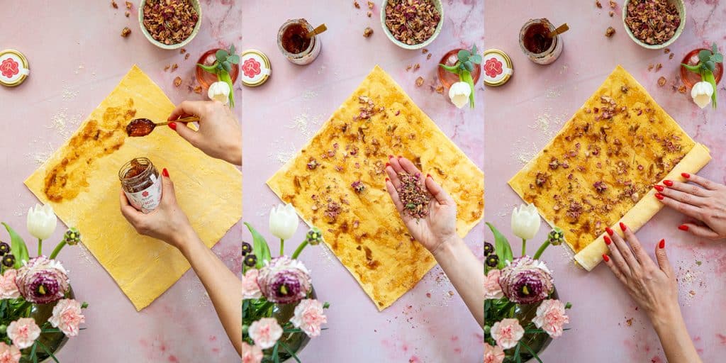 Puff pastry roses with rose jam - preparation method